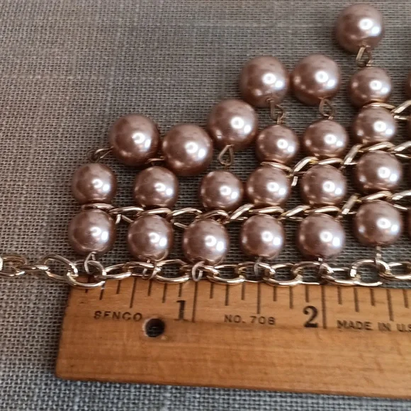 Elegant Gold and Cream Pearl Bead Bib Necklace - Picture 6 of 7